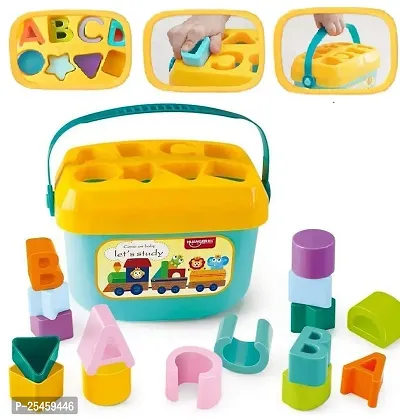 Baby First Blocks Activity Toys Sorter Baby and Toddler Toy ABCD Learning Shape Alphabets Storage Bucket Toys Sorting Game Developmental Educational Toy Children 16 Building Blocks-thumb0