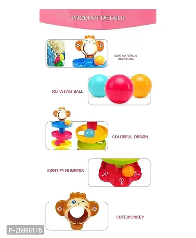 First Class Toys Animal Roll Ball Toy for Kids Above 1 Year. Fun Roll Ball Monkey Toy Drop Game. 5 Layered Stack Educational Toys for The Ball Drop and roll, spiralling Down.