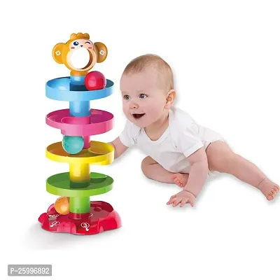 5 Layer Plastic Stack, Drop and Go Ball Drop and Roll Swirling Tower Ramp Development Educational Toys for Baby and Toddler (Multicolour)-thumb0
