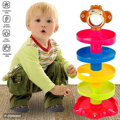 5 Layer Plastic Stack, Drop and Go Ball Drop and Roll Swirling Tower Ramp Development Educational Toys for Baby and Toddler (Multicolour)-thumb2