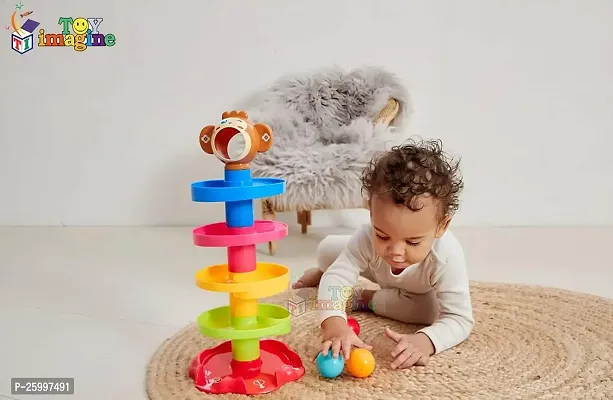 Monkey Roll Ball Drop Toy for Babies  Toddlers, Heavy Plastic 5 Layer Tower Run with Swirling Ramps and 3 Rattle Balls, Best for Early Education  Development - Multicolour-thumb0