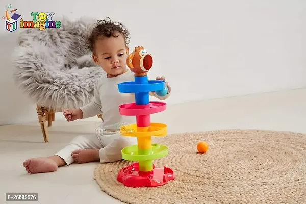 Ball Toy with 4 Layer Ball Drop Tower Run with Roll Swirling Ramps and 3 Puzzle Rattle Balls for Kids and Toddler Educational Development Toy Set