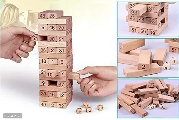 Wooden Stacking Toy for Kids Toy Blocks  Tumbling Tower with Dice Games for Kids Learning Toy ndash; (Multicolor;54 Pcs)-thumb3