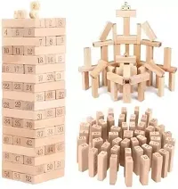 Wooden Tower 54 Pcs Teak Wooden Building Block, Stacking Game, Tumbling Tower Game for Kids Adult Boys Girls- Classic Teak-thumb1