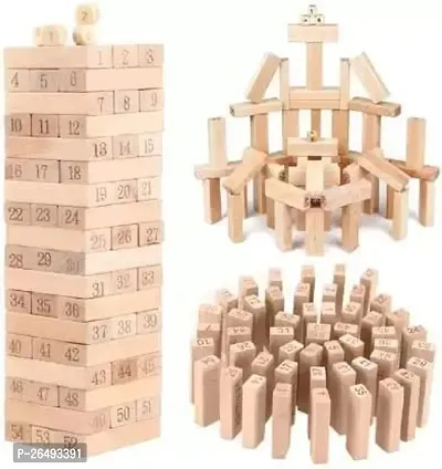 Wooden Tower 54 Pcs Teak Wooden Building Block, Stacking Game, Tumbling Tower Game for Kids Adult Boys Girls- Classic Teak-thumb2