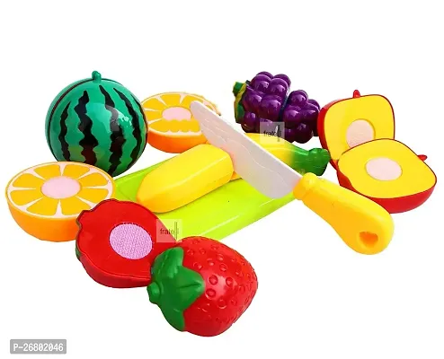 Realistic Sliceable 7 Pcs Fruits Cutting Play Toy Set (5 Fruits and Vegetables Plus Board and Knife)