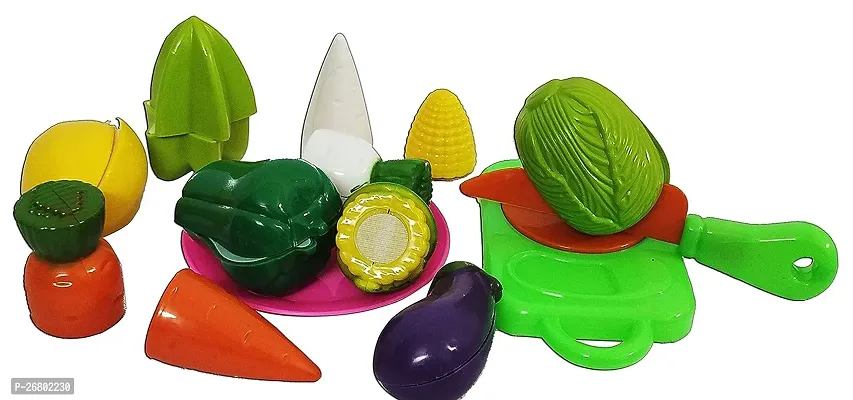Realistic Sliceable 7 Pcs Fruits Cutting Play Toy Set (5 Fruits and Vegetables Plus Board and Knife)-thumb0