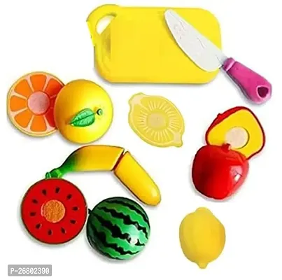 Realistic Sliceable 7 Pcs Fruits Cutting Play Toy Set (5 Fruits and Vegetables Plus Board and Knife)-thumb0