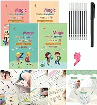 Copy Books Set of 4 Magic Writing  Drawing Books with  Learning Cushion Pillow Book for Kids with 2 Languages Learn English and Hindi, Soft Fabric Cloth Books,-thumb1