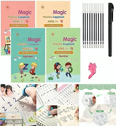 Copy Books Set of 4 Magic Writing  Drawing Books with  Learning Cushion Pillow Book for Kids with 2 Languages Learn English and Hindi, Soft Fabric Cloth Books,-thumb2