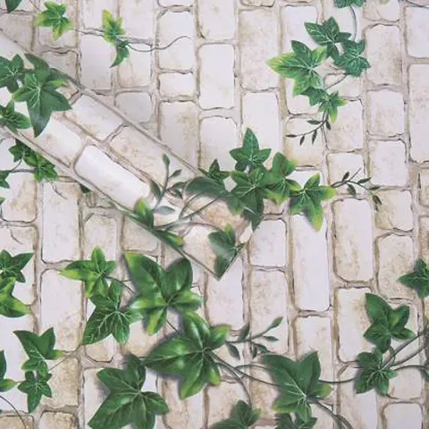 SASTHRA DECORS? Vine White Brick & Green Leaves SELF Sticking Wall Paper for All Kinds