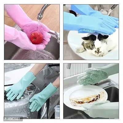 Gloves with Scrubber for Dishwashing and Pet Grooming, Latex Free (2 Pack)-thumb0