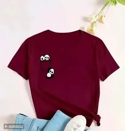 Fancy Maroon Cotton Blend Printed Tshirt For Women