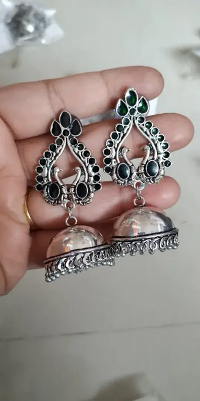 Antique Style German Silver Jhumka Earrings