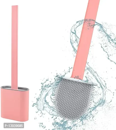 Varkaus Silicone Toilet Cleaner Brush with Holder Stand for Western and Indian | Non-Slip Long Handle | Toilet Cleaning