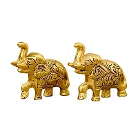 Metal Elephant Pair Set of 2 for Home and Office Decorative Showpiece - 6.5 cm (Metal, Gold)-thumb1