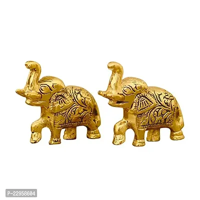 Metal Elephant Pair Set of 2 for Home and Office Decorative Showpiece - 6.5 cm (Metal, Gold)-thumb2
