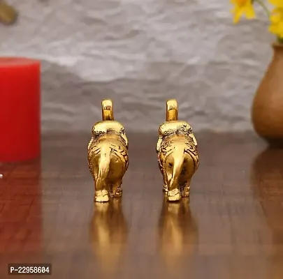 Metal Elephant Pair Set of 2 for Home and Office Decorative Showpiece - 6.5 cm (Metal, Gold)-thumb4