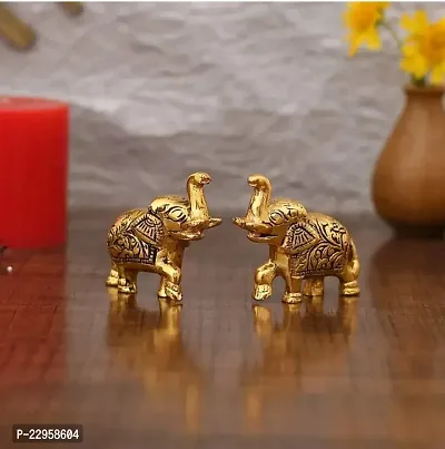 Metal Elephant Pair Set of 2 for Home and Office Decorative Showpiece - 6.5 cm (Metal, Gold)-thumb3