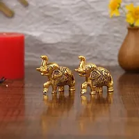 Metal Elephant Pair Set of 2 for Home and Office Decorative Showpiece - 6.5 cm (Metal, Gold)-thumb4