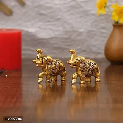 Metal Elephant Pair Set of 2 for Home and Office Decorative Showpiece - 6.5 cm (Metal, Gold)-thumb5