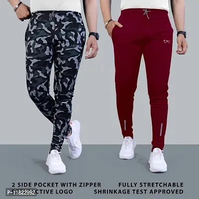 Stylish Multicoloured Cotton Spandex Printed Regular Track Pants For Men Pack Of 2
