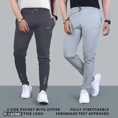 Stylish Grey Cotton Spandex Solid Regular Track Pants For Men Pack Of 2-thumb0