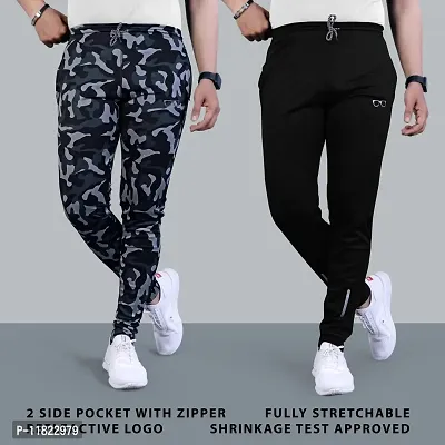 Stylish Multicoloured Cotton Spandex Printed Regular Track Pants For Men Pack Of 2-thumb0