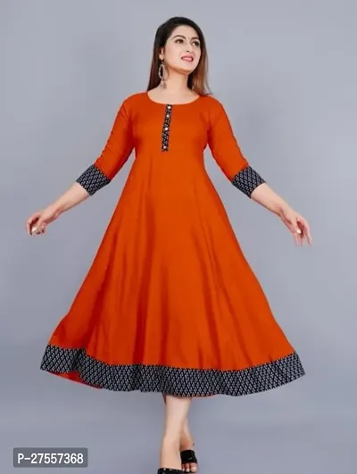 Stylish Orange Cotton Solid Fit And Flare Dress For Women