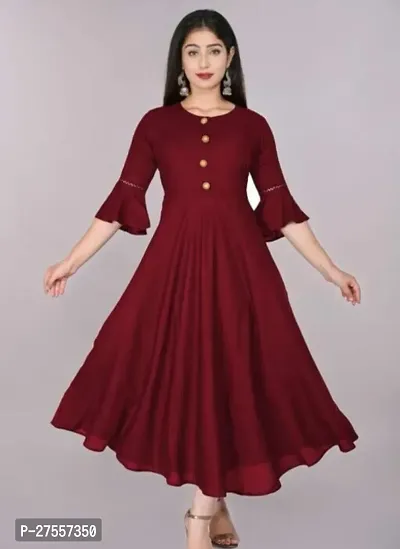 Stylish Maroon Cotton Solid Fit And Flare Dress For Women