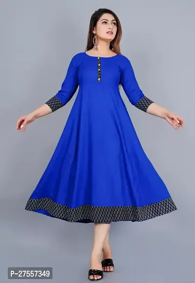 Stylish Blue Cotton Solid Fit And Flare Dress For Women