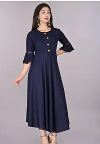 Stylish Navy Blue Cotton Solid Fit And Flare Dress For Women-thumb2