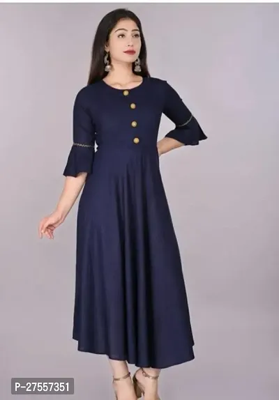 Stylish Navy Blue Cotton Solid Fit And Flare Dress For Women-thumb3