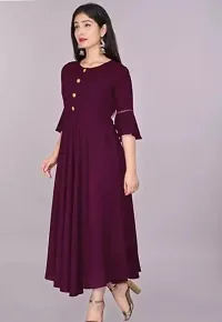 Stylish Purple Cotton Solid Fit And Flare Dress For Women-thumb1