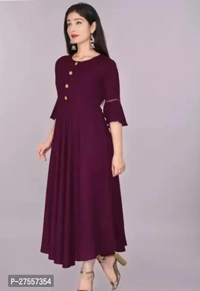 Stylish Purple Cotton Solid Fit And Flare Dress For Women-thumb2