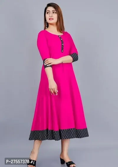 Stylish Pink Cotton Solid Fit And Flare Dress For Women-thumb2