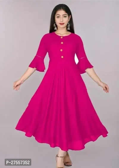 Stylish Pink Cotton Solid Fit And Flare Dress For Women
