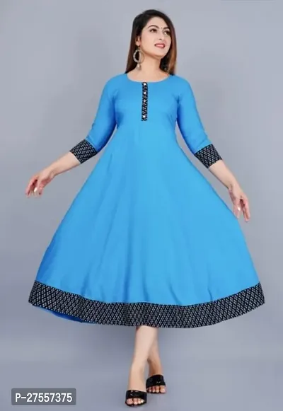 Stylish Blue Cotton Solid Fit And Flare Dress For Women-thumb0