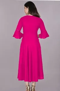 Stylish Pink Cotton Solid Fit And Flare Dress For Women-thumb1