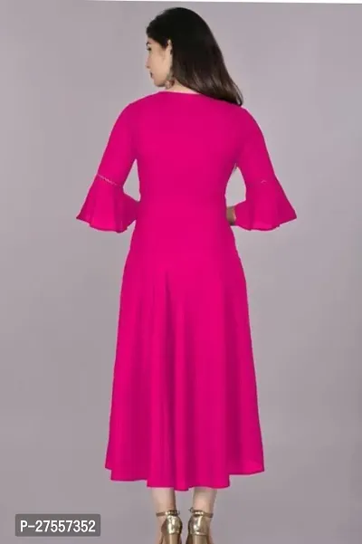 Stylish Pink Cotton Solid Fit And Flare Dress For Women-thumb2