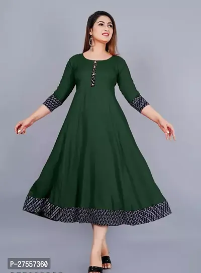 Stylish Green Cotton Solid Fit And Flare Dress For Women-thumb0