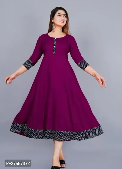 Stylish Purple Cotton Solid Fit And Flare Dress For Women