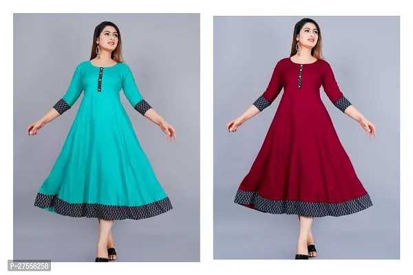 Stylish Multicoloured Cotton Solid Fit And Flare Dress For Women Pack Of 2