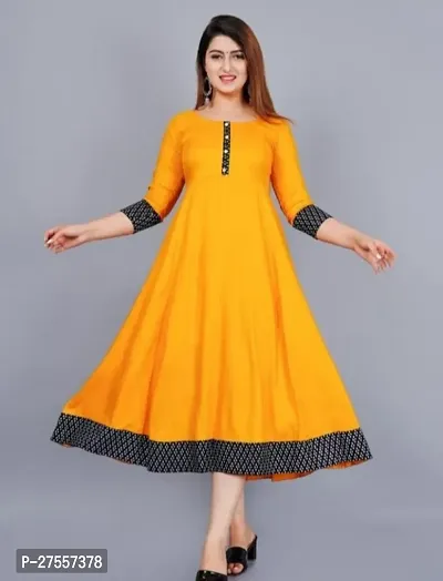 Stylish Yellow Cotton Solid Fit And Flare Dress For Women-thumb0