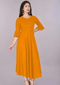 Stylish Yellow Cotton Solid Fit And Flare Dress For Women-thumb1