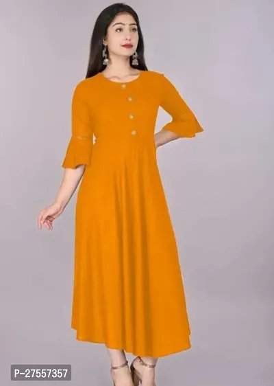 Stylish Yellow Cotton Solid Fit And Flare Dress For Women-thumb2