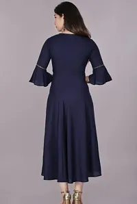 Stylish Navy Blue Cotton Solid Fit And Flare Dress For Women-thumb1