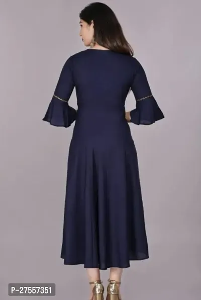 Stylish Navy Blue Cotton Solid Fit And Flare Dress For Women-thumb2