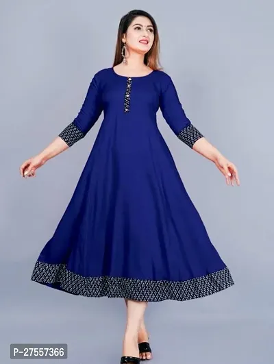 Stylish Blue Cotton Solid Fit And Flare Dress For Women-thumb0