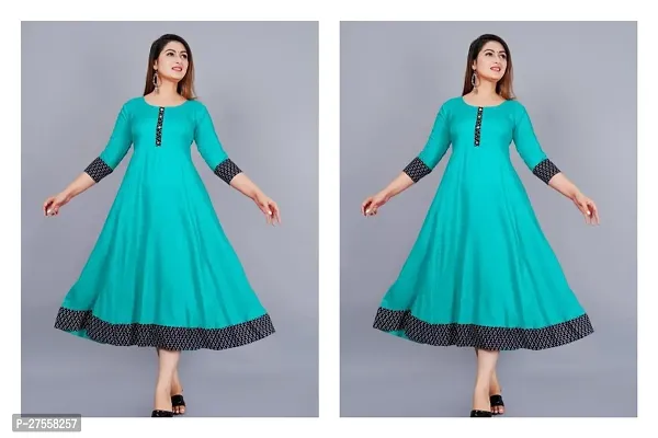 Stylish Turquoise Cotton Solid Fit And Flare Dress For Women Pack Of 2